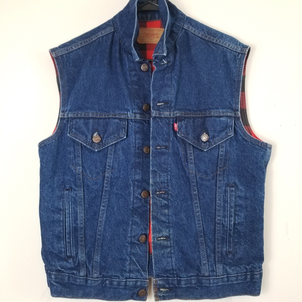 LEVI DENIM PLAID VEST SIZE Medium